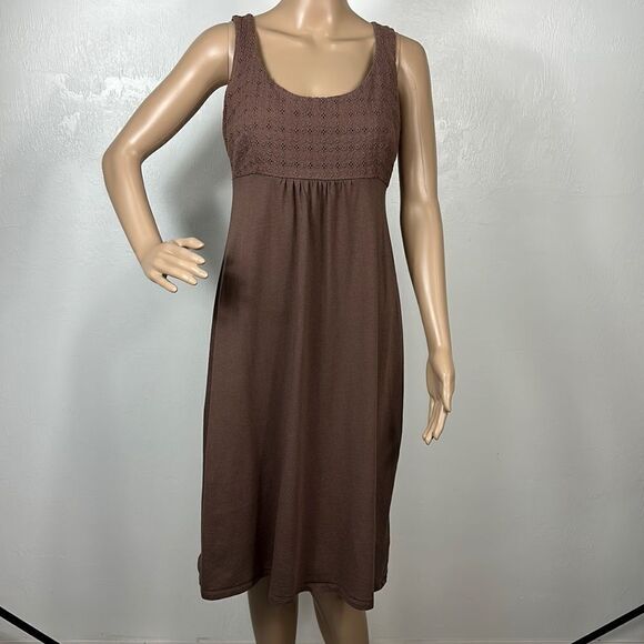 Boden Cotton Brown Eyelet Embroidered Sleeveless Midi Length Size 6 L - Picture 1 of 8